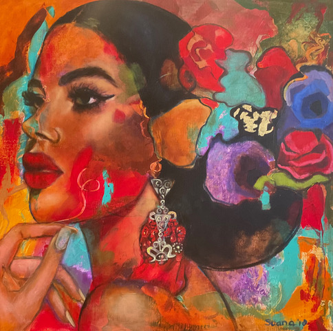 Spanish lady olieverf op doek 80x80 cm  Suan Broekhuisen