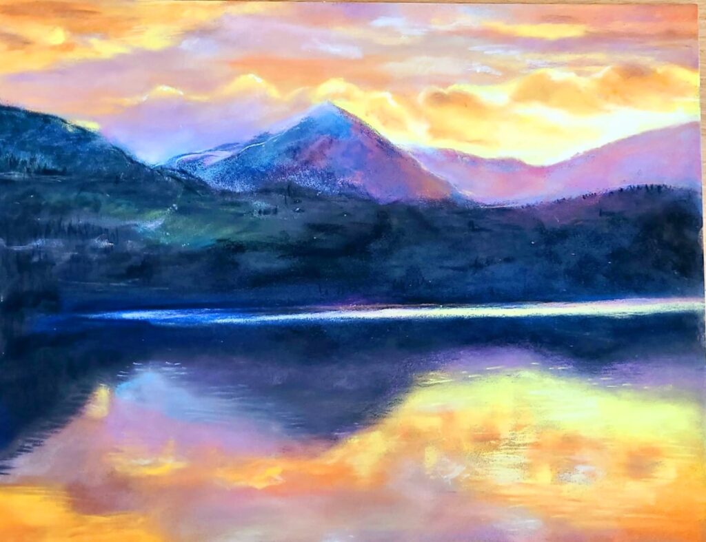 "Ondergaande zon"- Pasteltekening - 60x50 cm - Lydia de Rooij