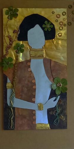 "Prinses"- bewerkt metaal, leer, kraaltjes - 25x46cm - José Noé