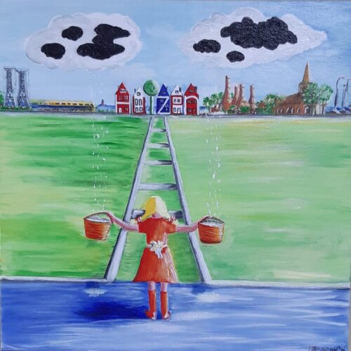 "Huizenmelkmeijse"- olieverf (Artisan) op doek 40x40 cm - Anja Burggraaf