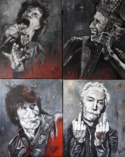 "Rolling Stones" - 4 doeken - acryl op doek -50x60 cm - Jos van de Brug
