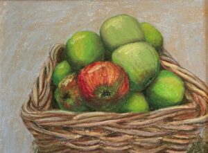 "Appels uit de tuin"- soft pastel op pastelmat - 29x22 incl. passe-partout Monique Adriaansen