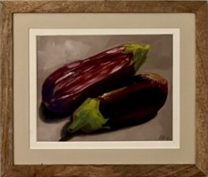 "Aubergines"- olieverf, oliepastel op canvas - 30x25 cm incl. lijst - Monique Adriaansen