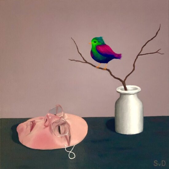 " De vogel en het masker" - olieverf op linnen - 40x40 cm - Selma van Diepen