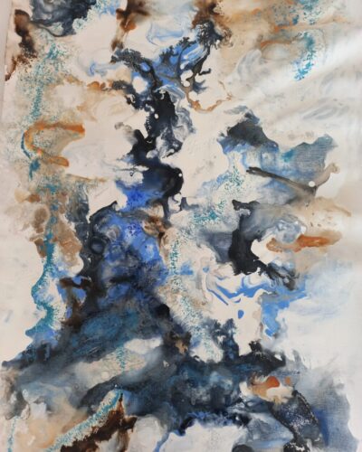 Liesbeth Flow Water, 99 x 60, gesso, acryl, bister, goudpoeder, linnen "Flow Water"- op linnen - gesso, acryl, bister en goudpoeder - 99x60 cm - Liesbeth Overdijk