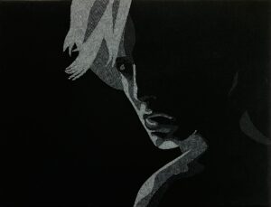 "Mysterieuze vrouw" - textiel - 30x40 cm - Selma van Diepen