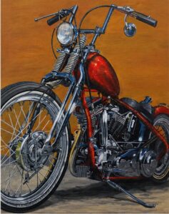 "Candy Apple Red Panhead" - Acryl op linnen - 60x80 cm - Bas de Boon