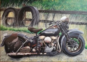 "Rusty Panhead"- Acryl op linnen - 50x70 cm - Bas de Boon
